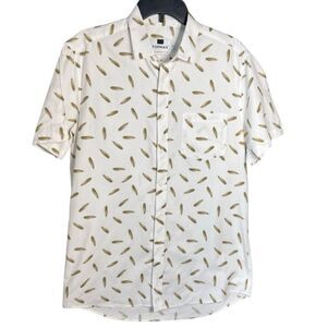 Topman Cream Feather Print Women's Button Down Shirt